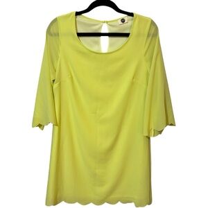 J&M Clothing Scalloped Hem Shift Dress Medium Preppy‎ Yellow Sunshine
